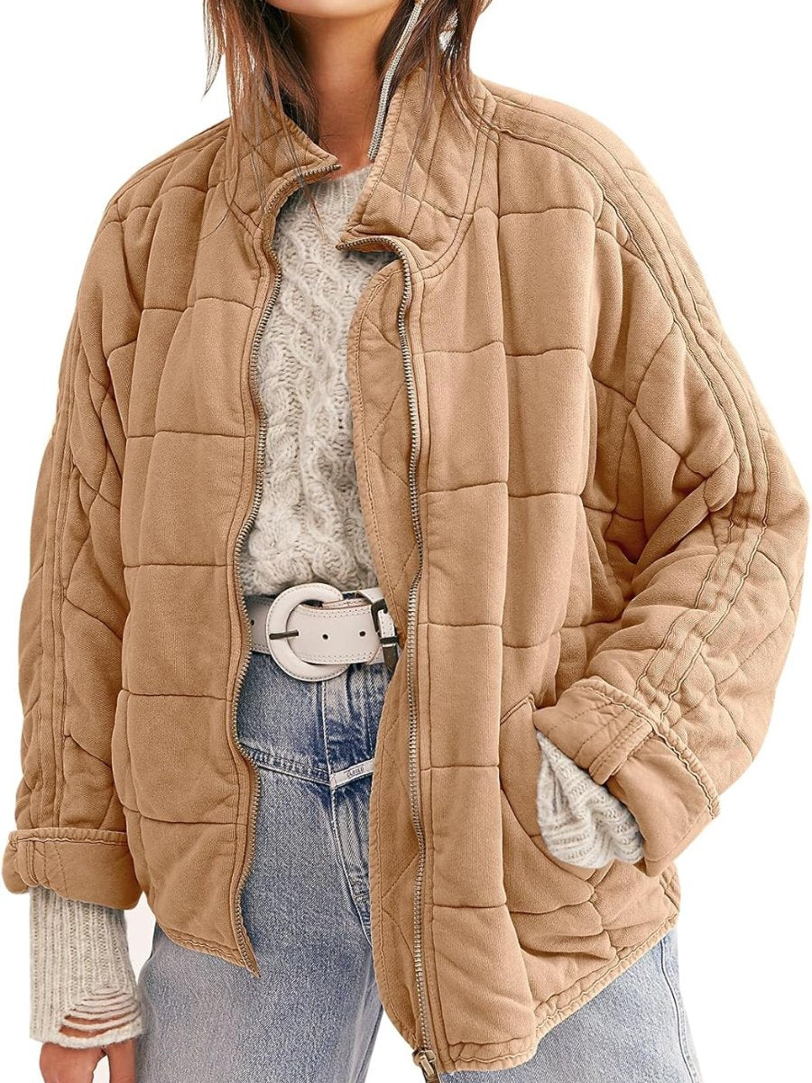 Solid Stand Collar Loose Pocket Coat