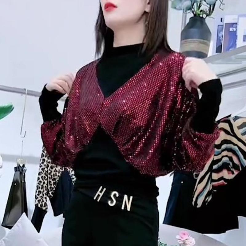 Fake Two Piece Sequined Sweater