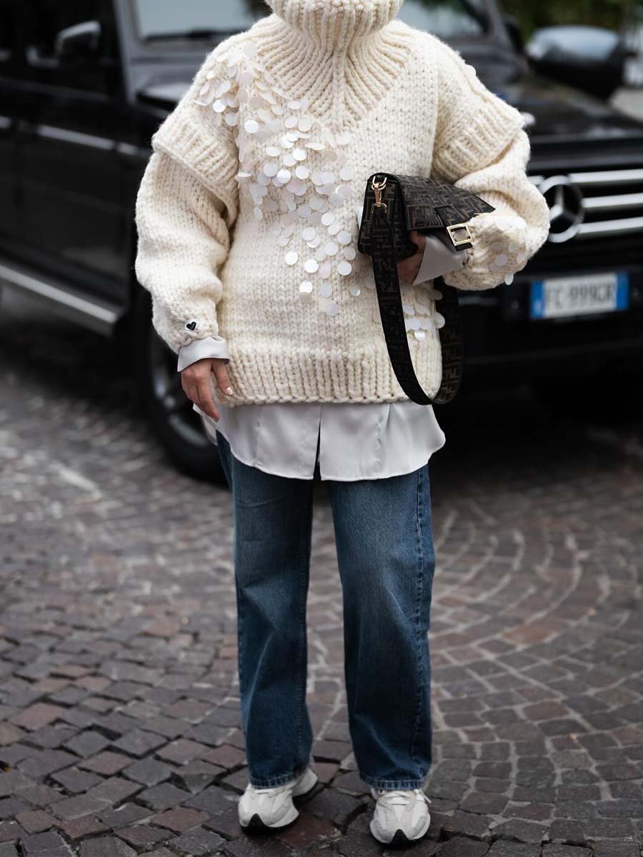High Neck Sequin Sweater