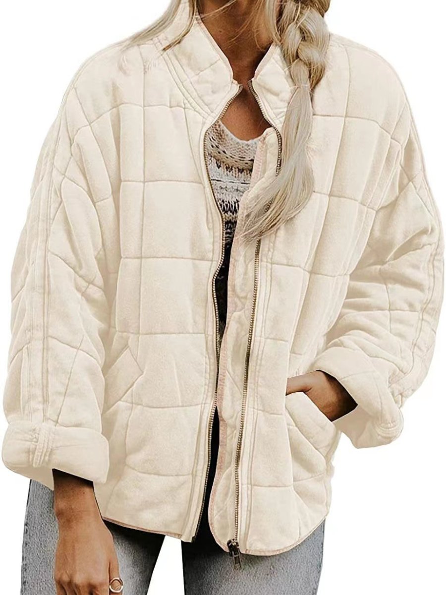 Solid Stand Collar Loose Pocket Coat