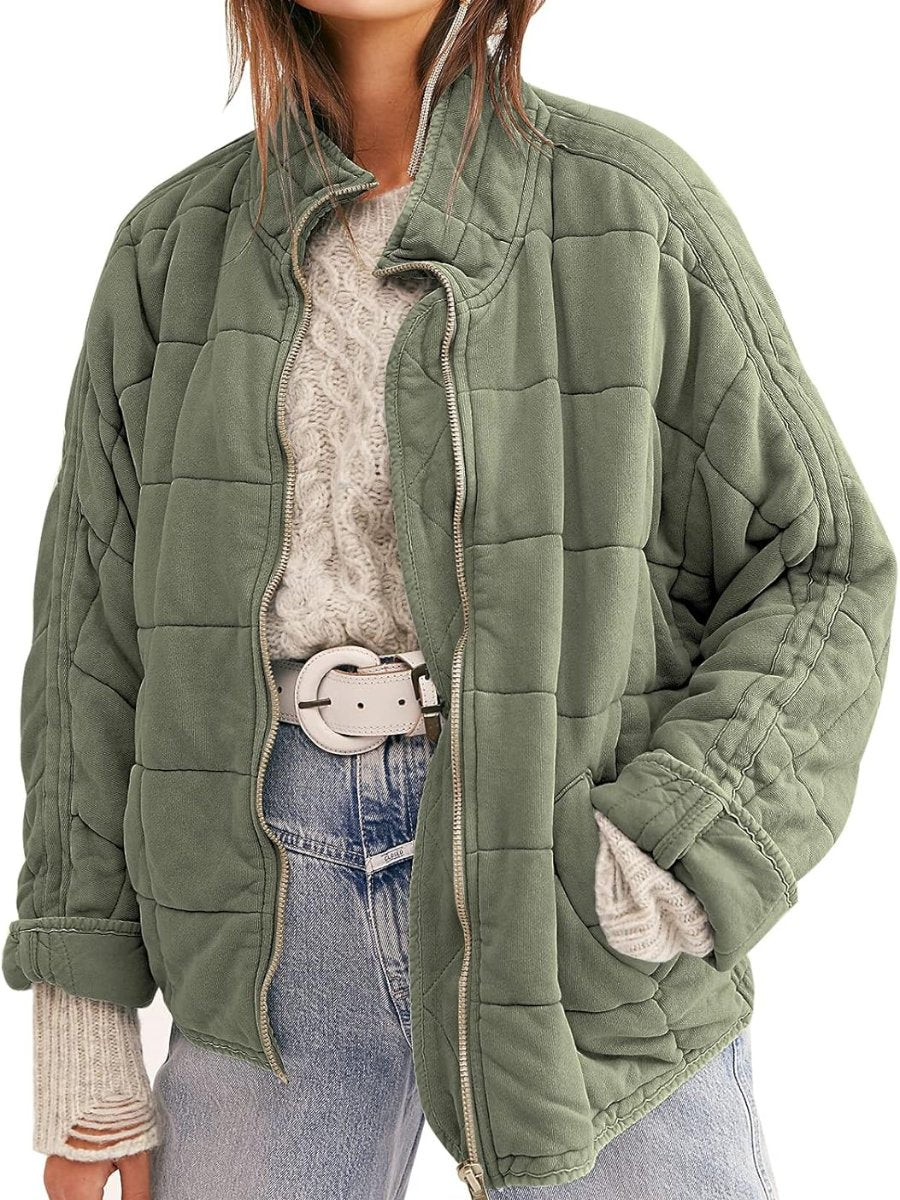Solid Stand Collar Loose Pocket Coat