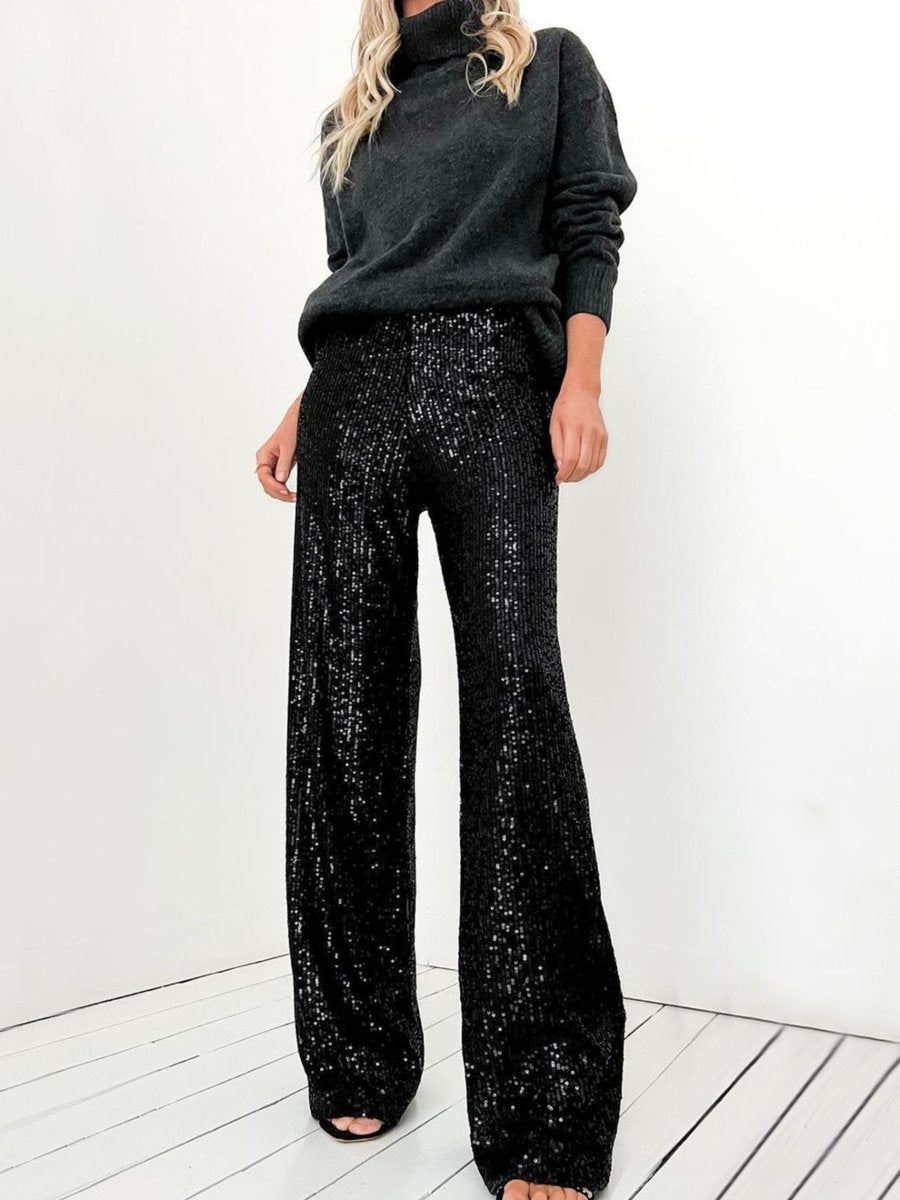 Solid Sequin Fashion Casual Straight Pants
