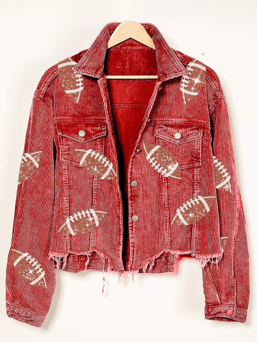 Corduroy Patchwork Sequins Jacket Baseball Coat