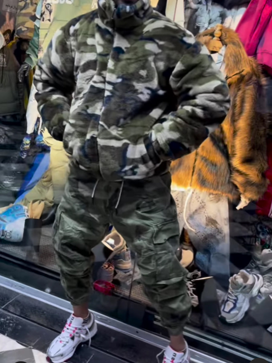 Men's Camouflage Print Faux Fur Coat