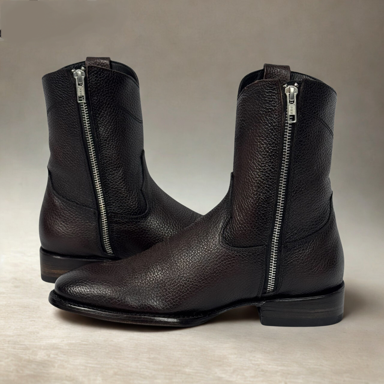 Genuine Leather Men's Boots With Embroidered Details