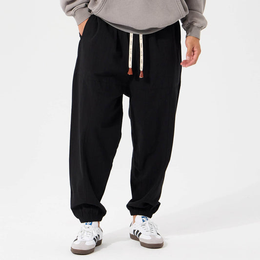 Men's Solid Color Loose Drawstring Casual Pants