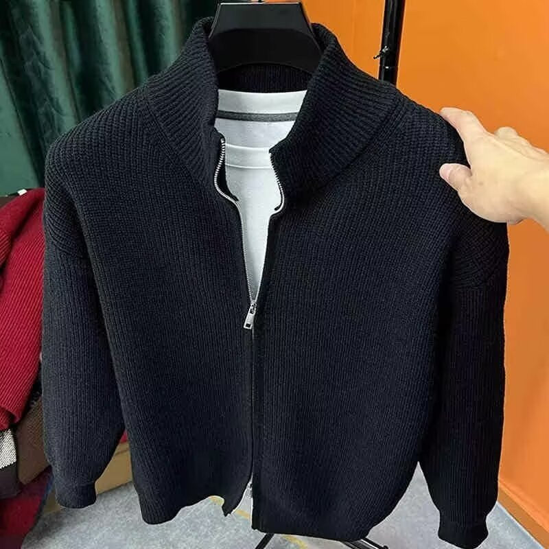 Men's Solid Color Zipper Knitted Cardigan