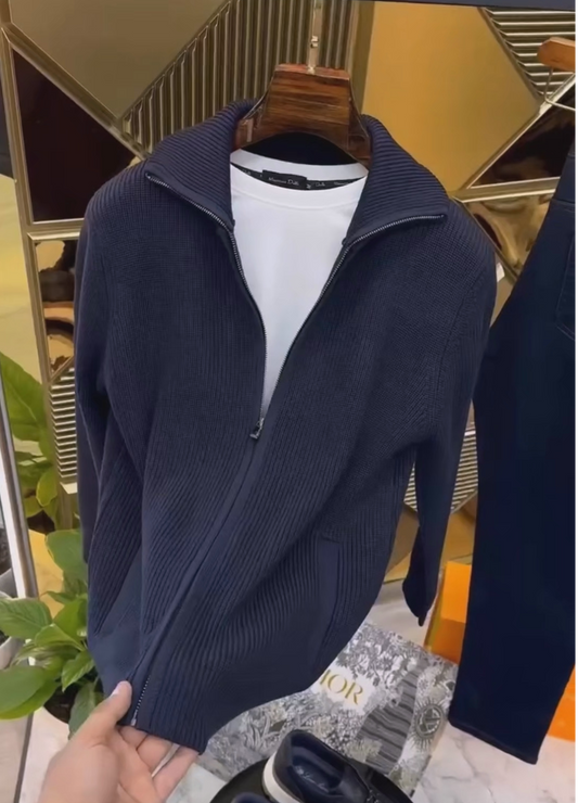 Men's Solid Color Zipper Knitted Cardigan