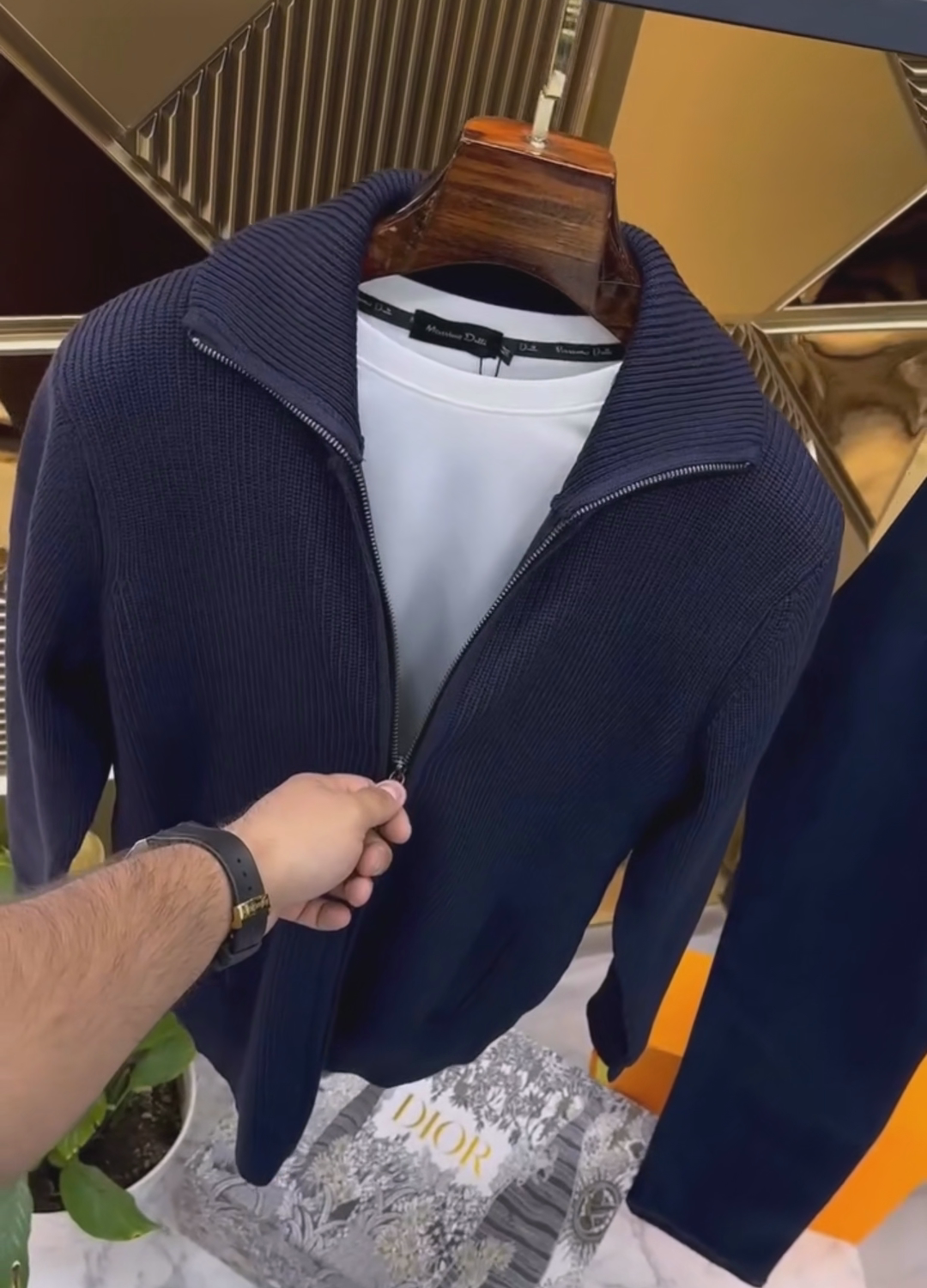 Men's Solid Color Zipper Knitted Cardigan