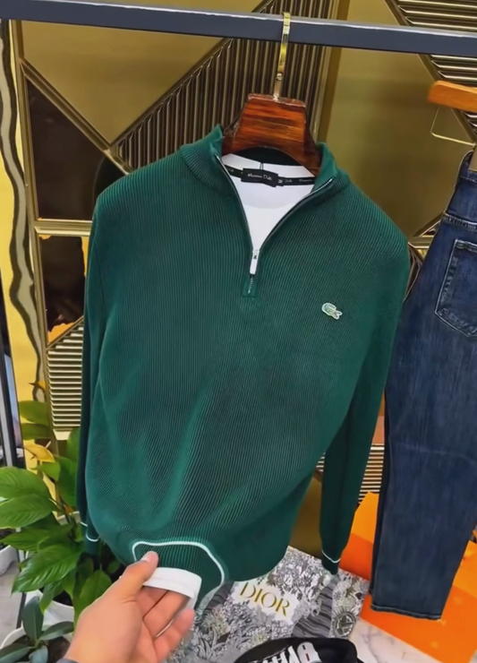 Zipped High Neck Cotton Sweater
