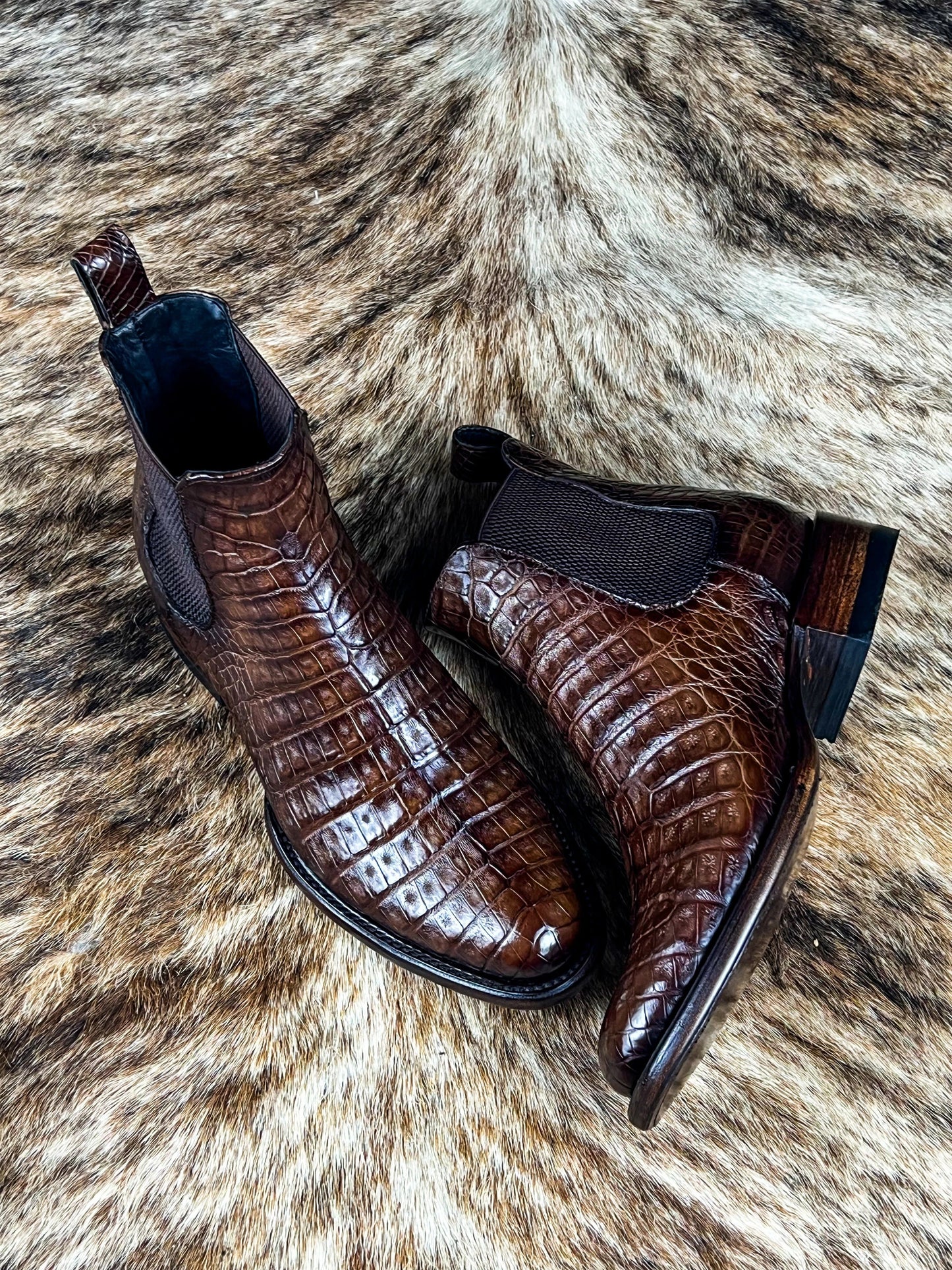 Chelsea Brown Crocodile Oval Fusch