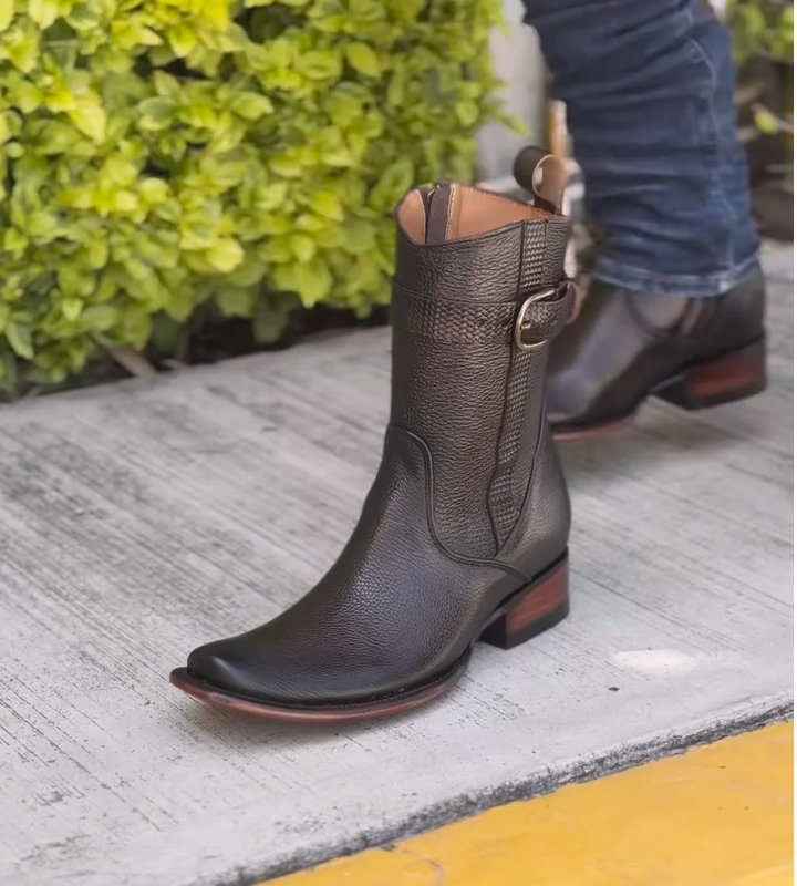 Men's Boot In Bovine Leather Dark Brown With Zipper