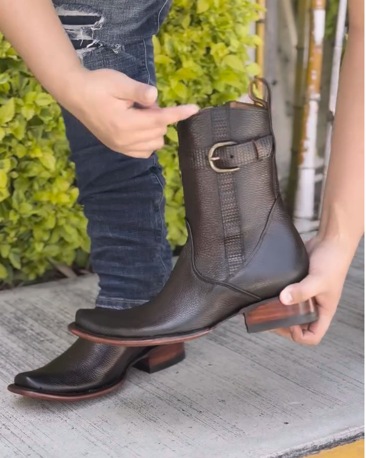 Men's Boot In Bovine Leather Dark Brown With Zipper