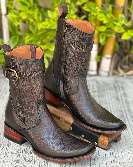 Men's Boot In Bovine Leather Dark Brown With Zipper