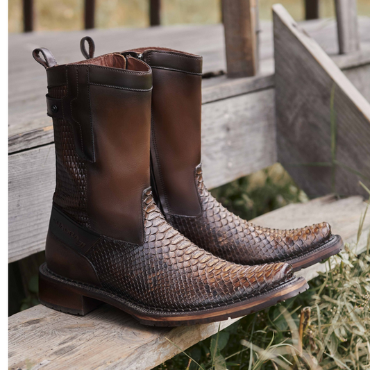Men's Boot In Genuine Python Leather Honey