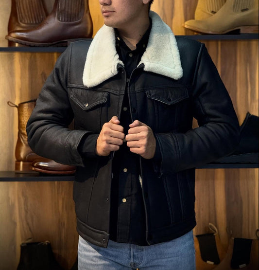 Men's Velvet Leather Denim Jacket
