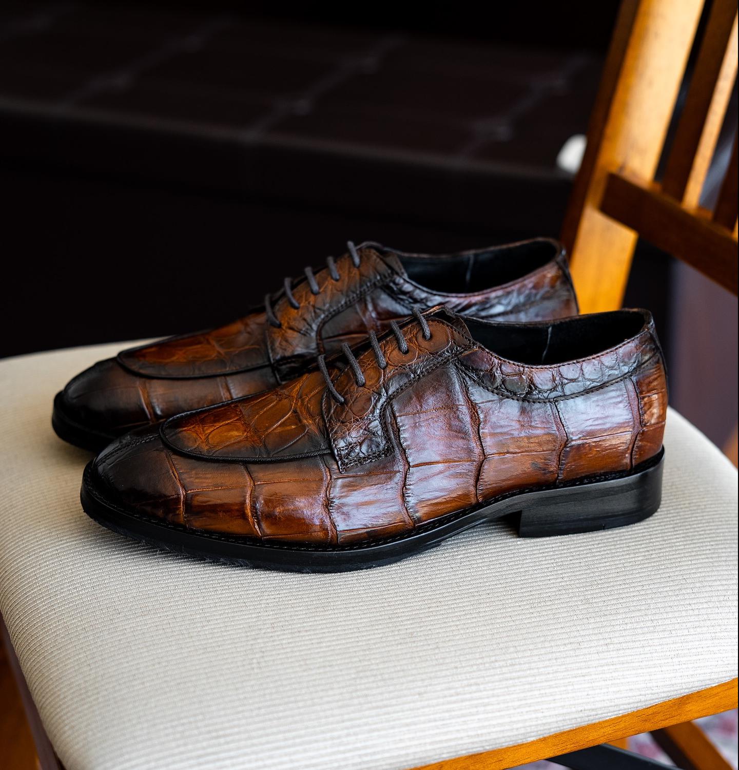 Hand-painted Shadow Crocodile Dress Shoes