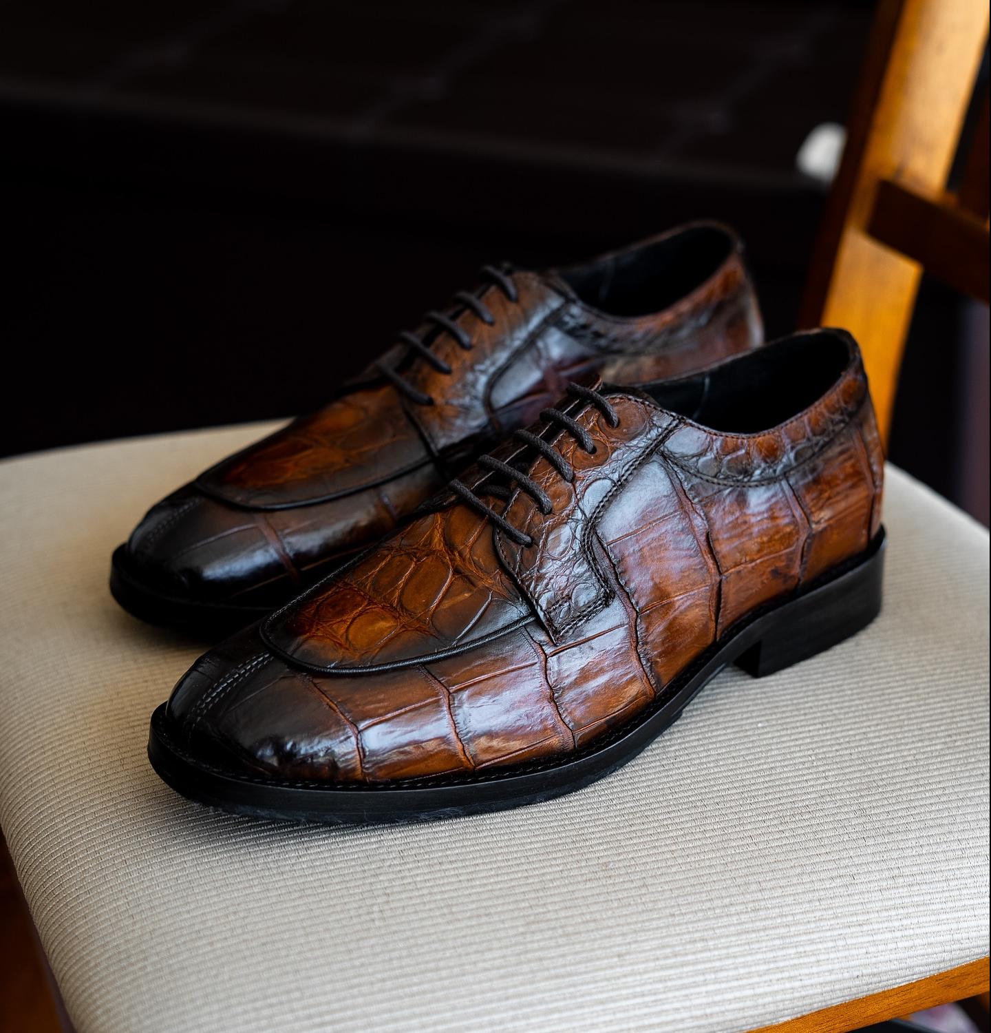Hand-painted Shadow Crocodile Dress Shoes