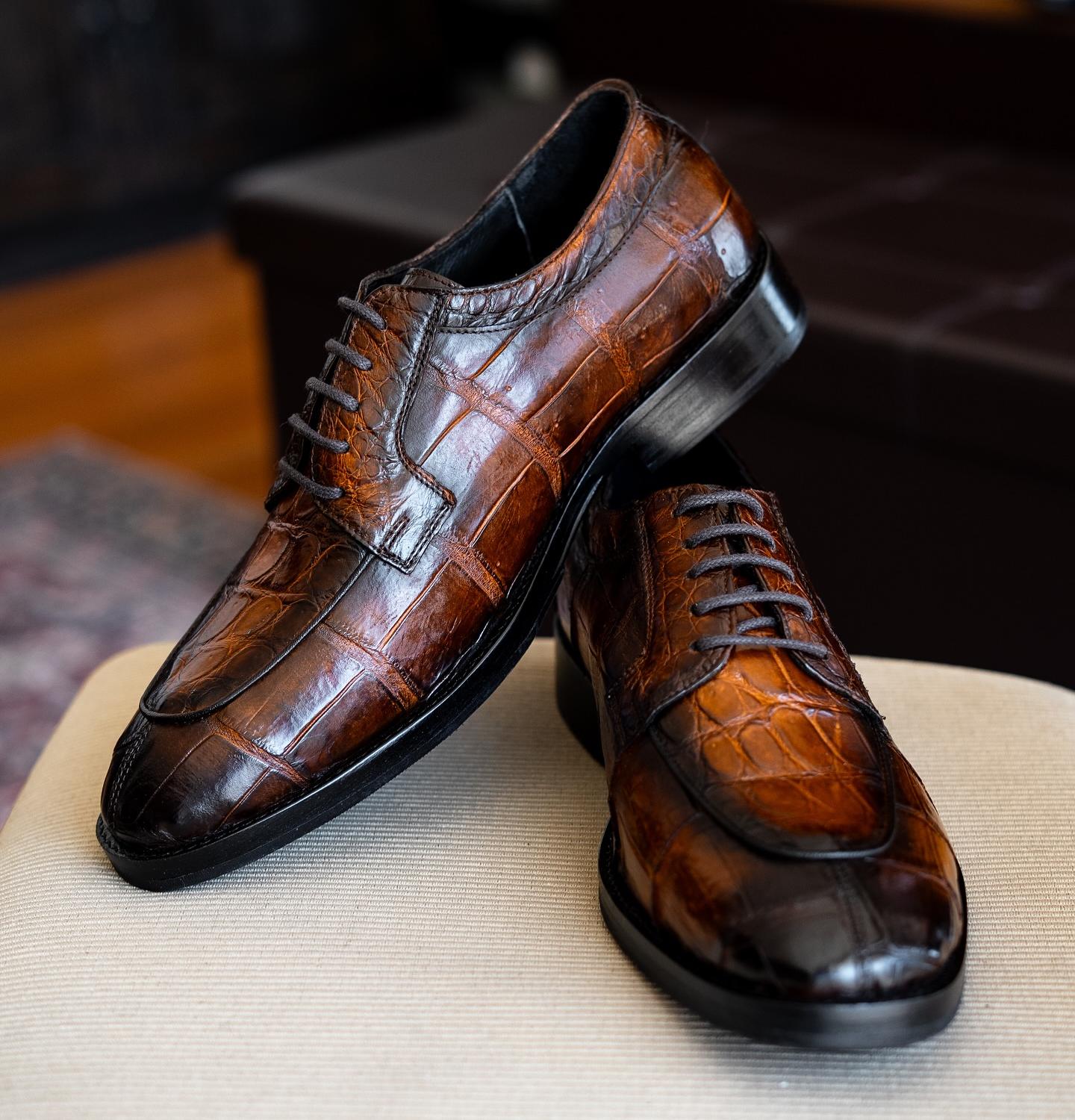 Hand-painted Shadow Crocodile Dress Shoes