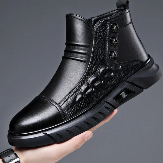 Crocodile Print High-top Leather Boots