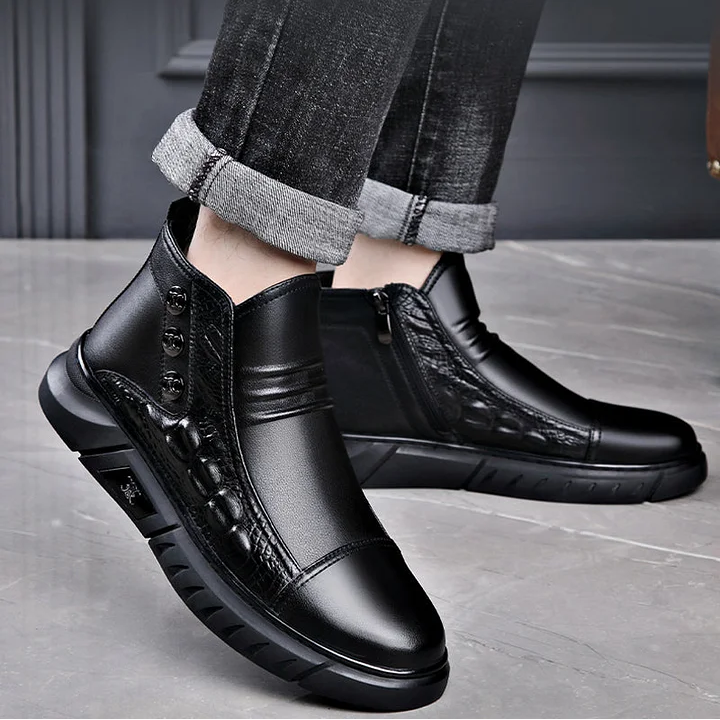 Crocodile Print High-top Leather Boots