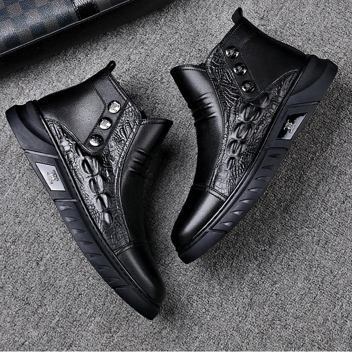 Crocodile Print High-top Leather Boots