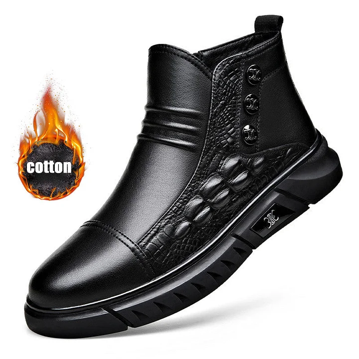 Crocodile Print High-top Leather Boots