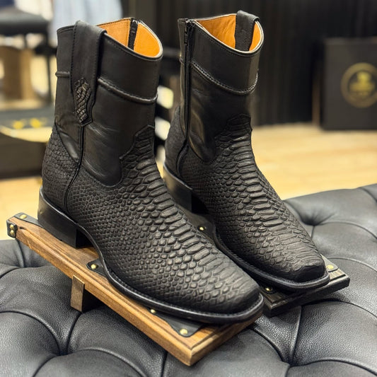 Square-Toe Snake Pattern Mid-Calf Western Cowboy Boots