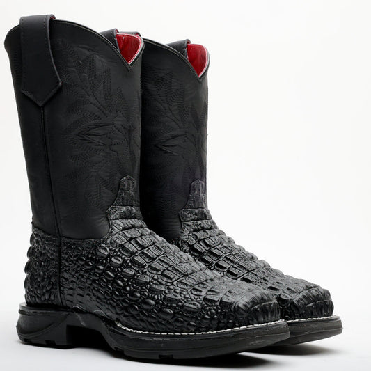 Black Caiman Hornback Leather Boots With 3D Lightweight Sole - Composite Toe