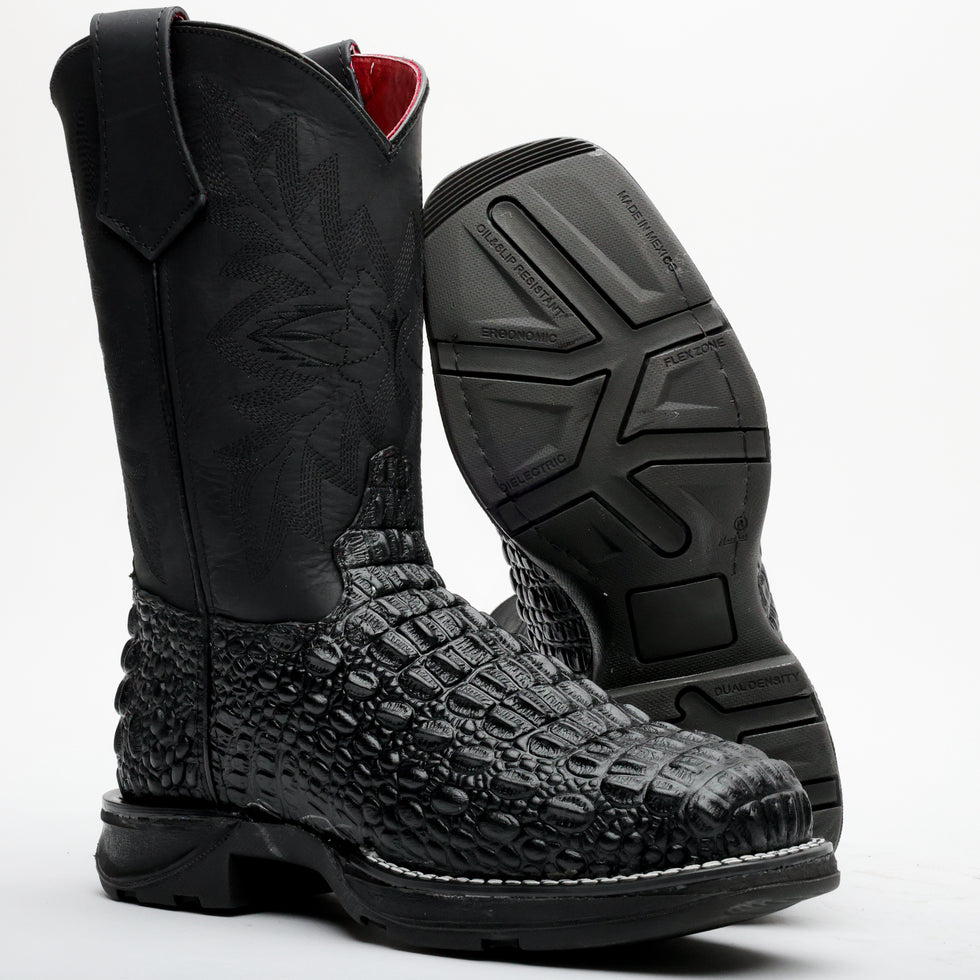 Black Caiman Hornback Leather Boots With 3D Lightweight Sole - Composite Toe