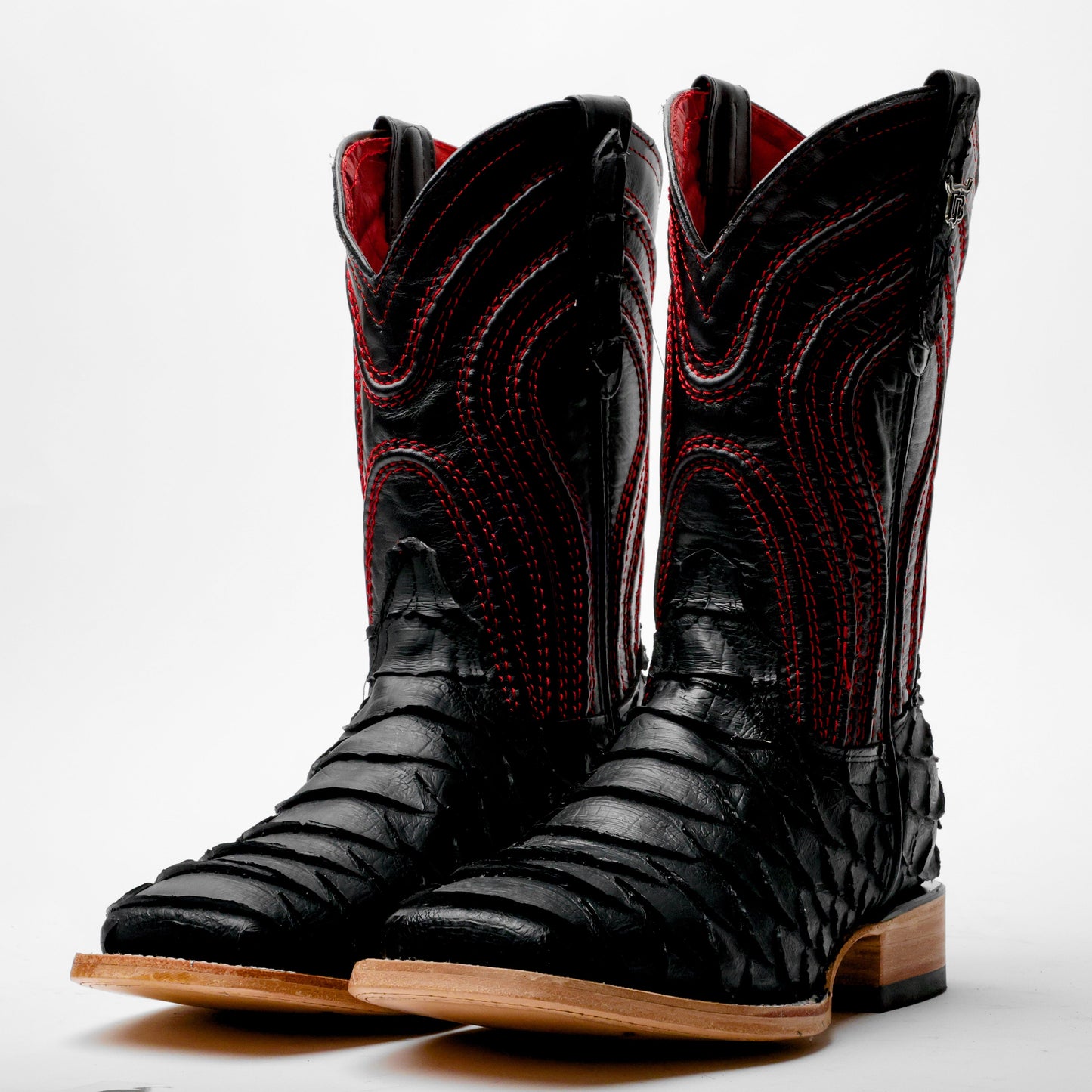 Matte Black Python Leather Boots-Square Head