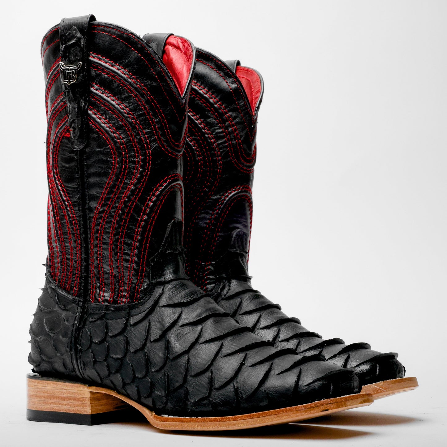 Matte Black Python Leather Boots-Square Head