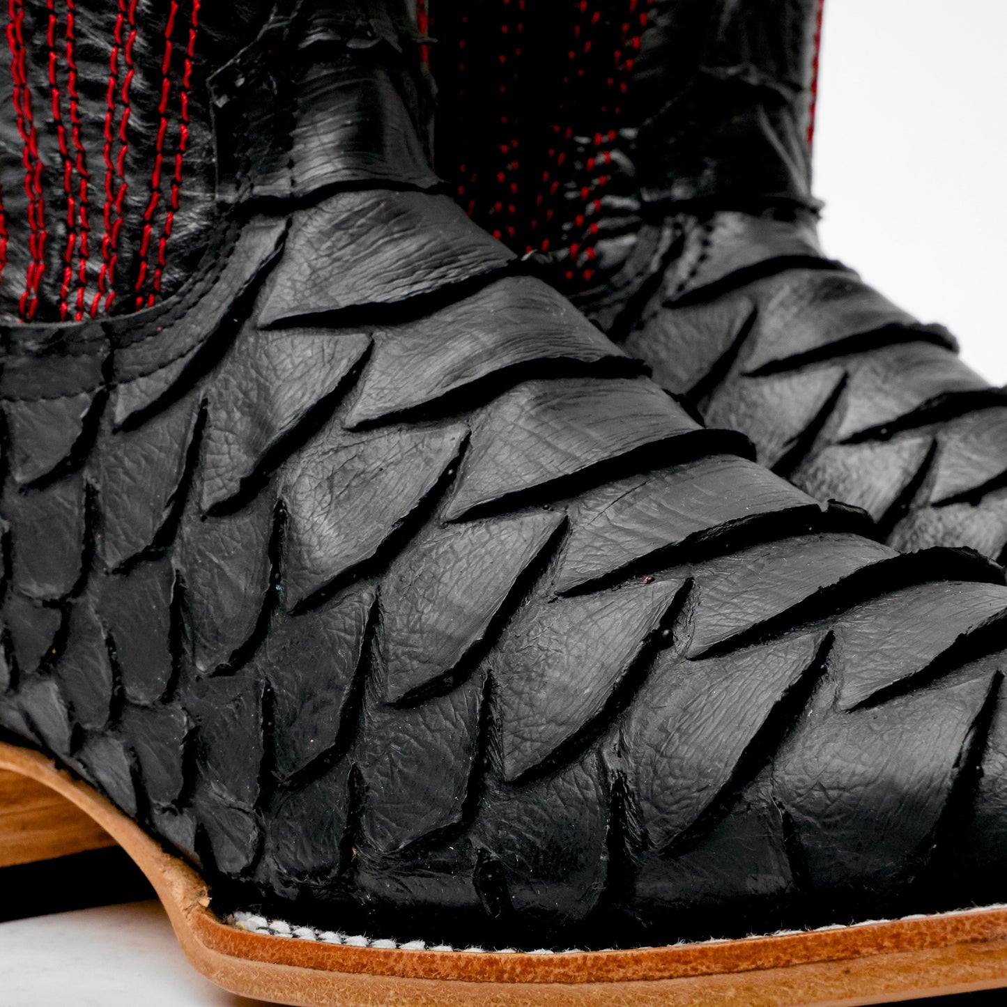 Matte Black Python Leather Boots-Square Head