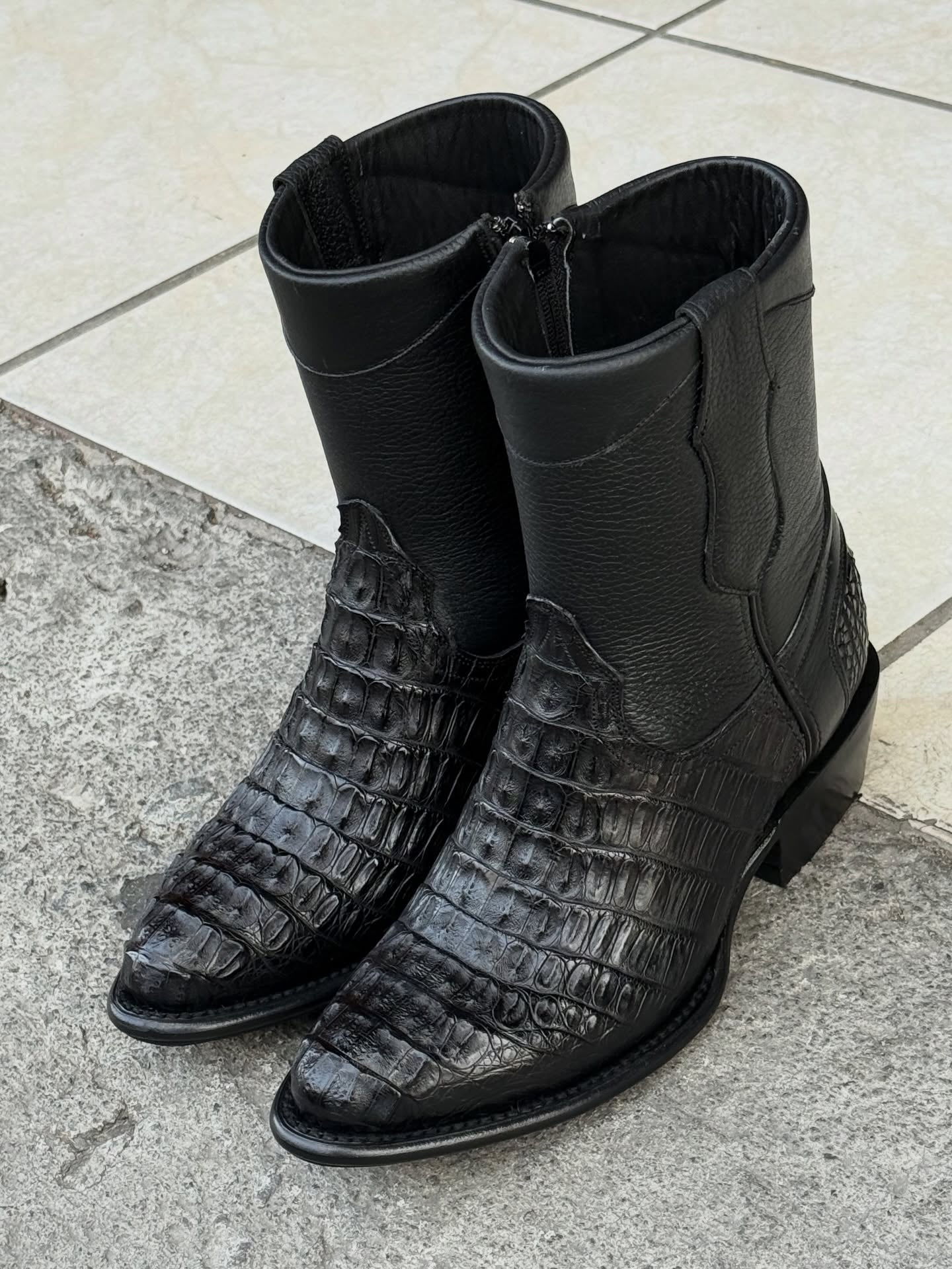Caiman Print Semi Square Toe Boot