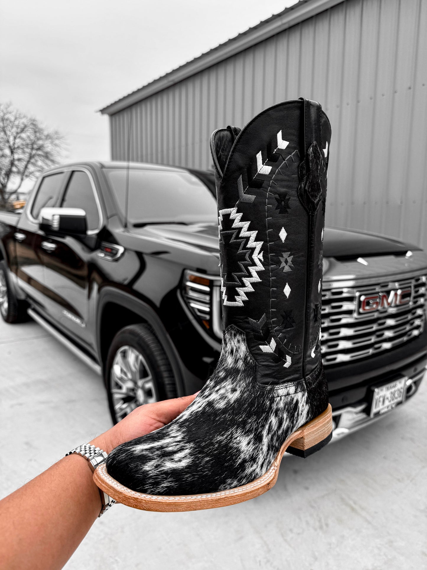 Genuine Square Toe Cowhide Boots