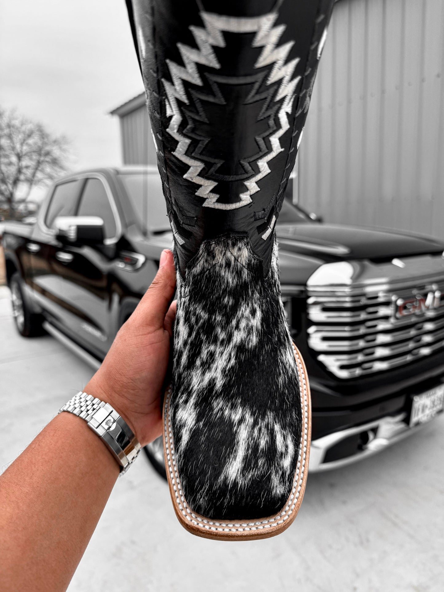 Genuine Square Toe Cowhide Boots