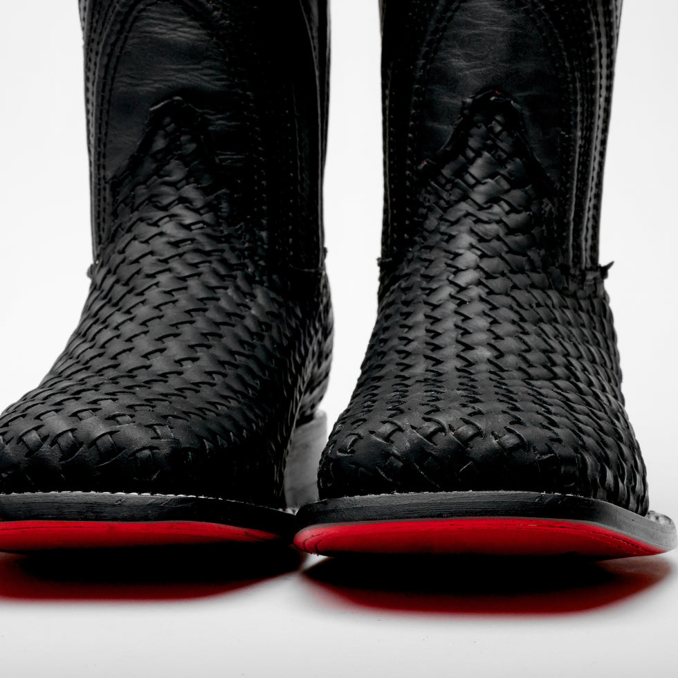 Black Basketweave Leather Boots