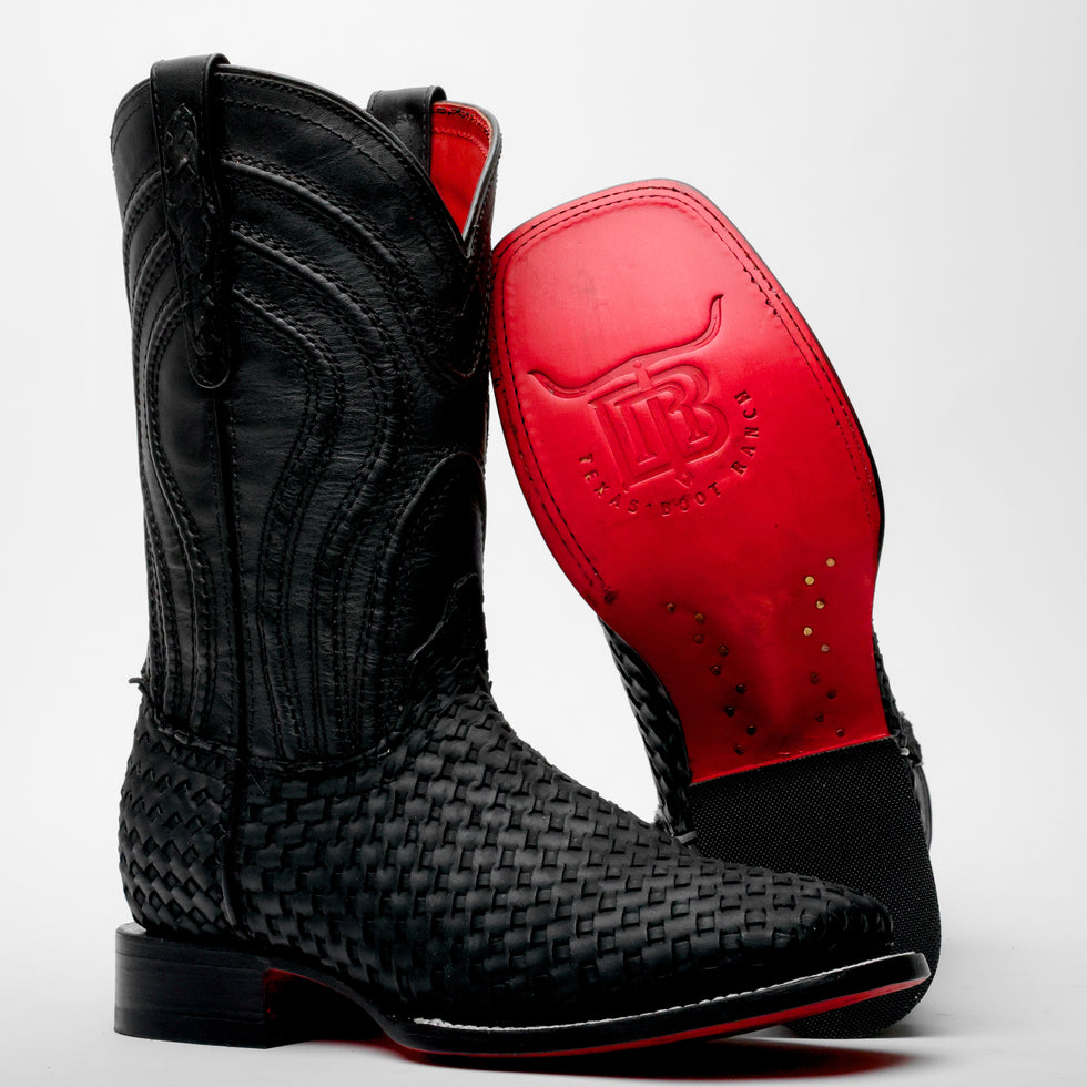 Black Basketweave Leather Boots