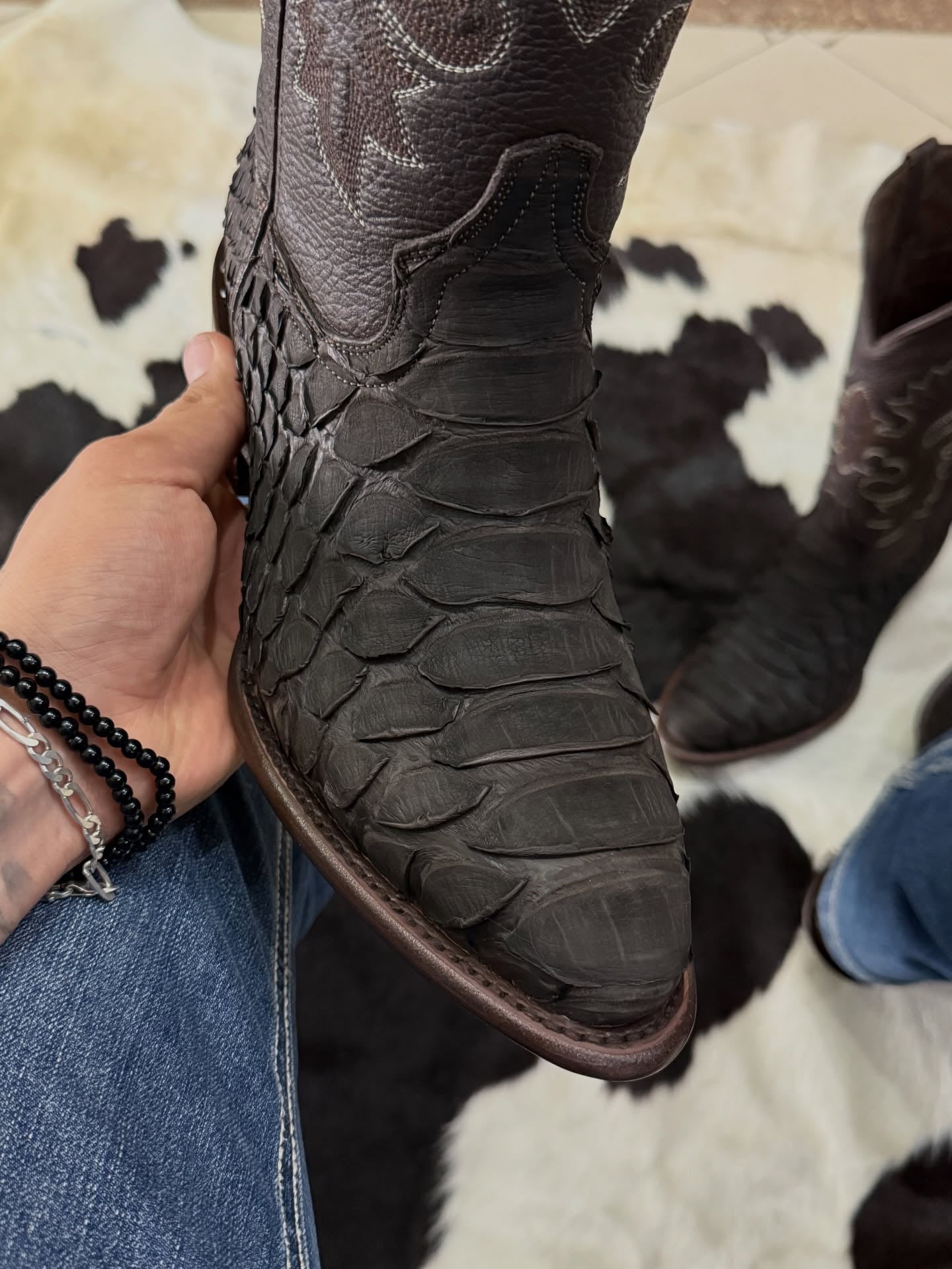 Artfully Embroidered Python-Print Boots