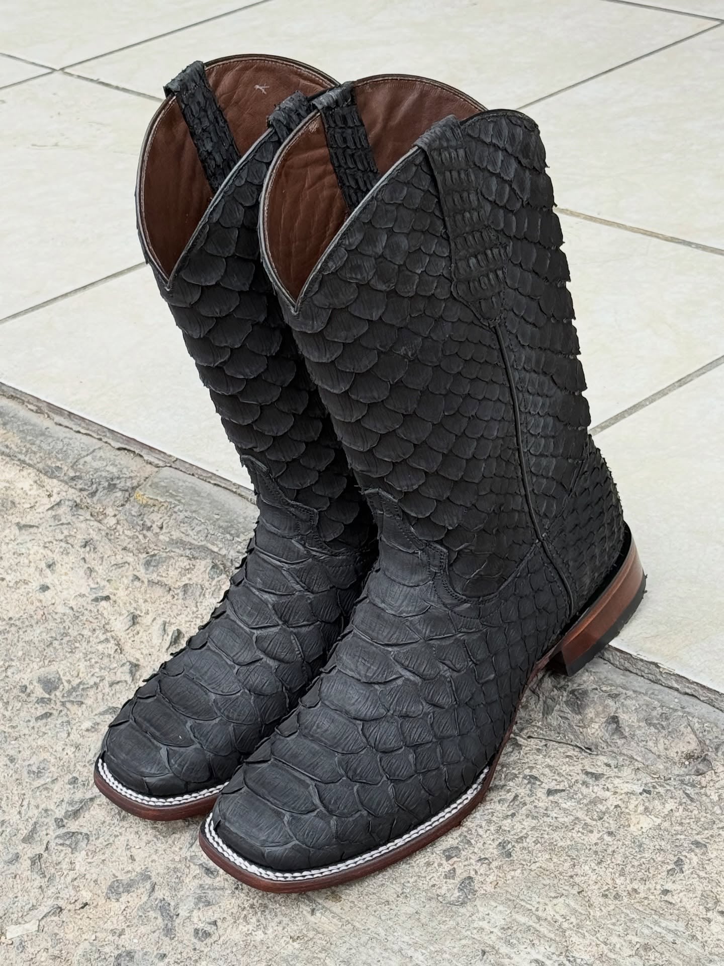 Handmade Men's Python Print Cowboy Boots