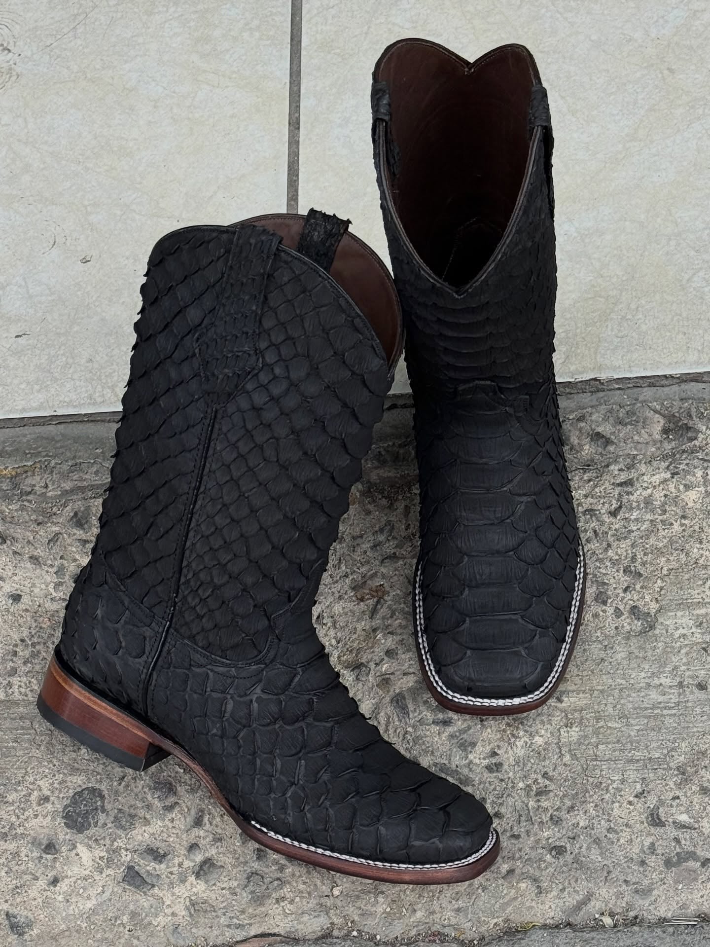 Handmade Men's Python Print Cowboy Boots