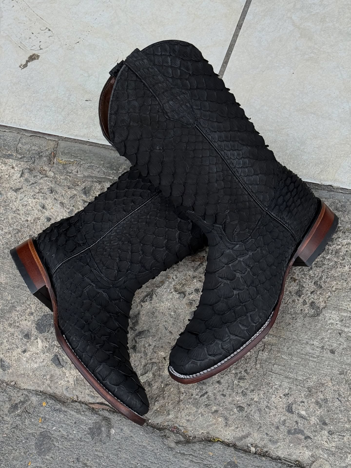 Handmade Men's Python Print Cowboy Boots