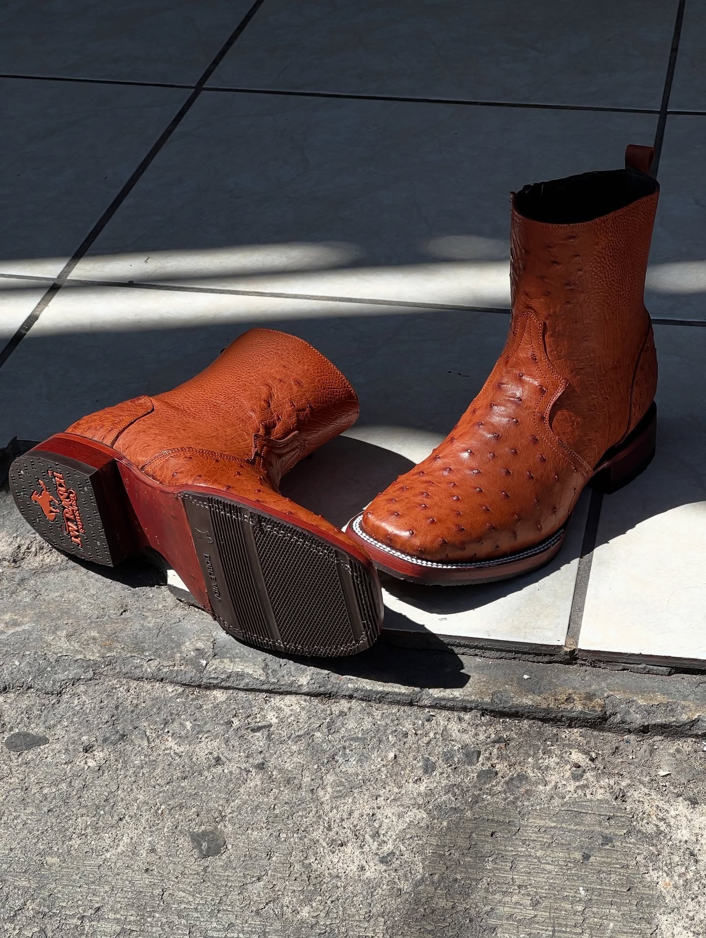 Ostrich Ankle Zipper Cowboy Boot