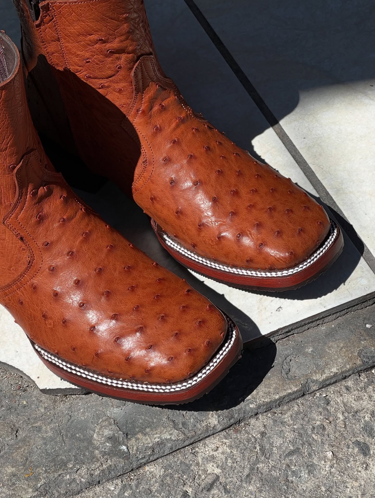 Ostrich Ankle Zipper Cowboy Boot
