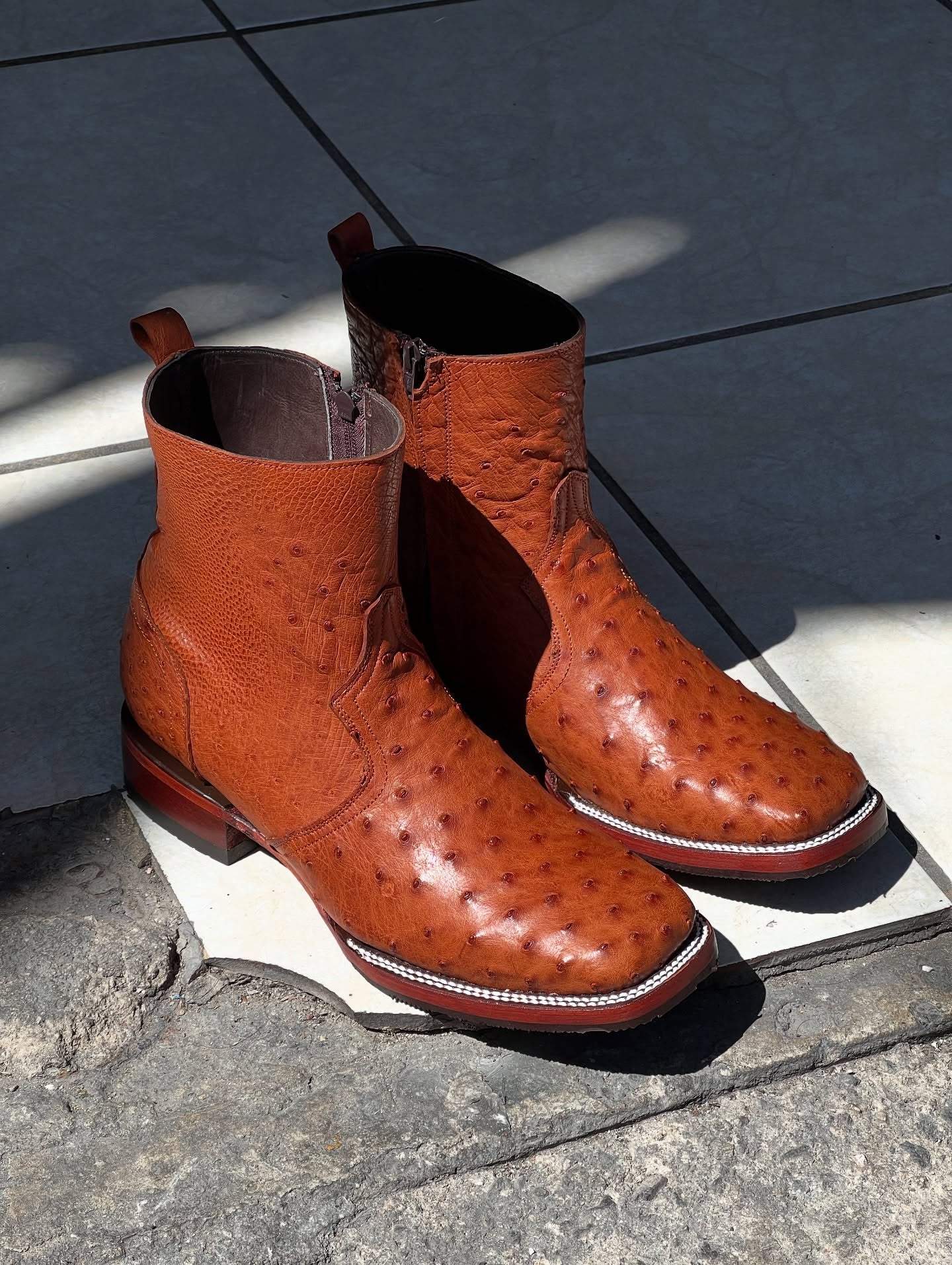 Ostrich Ankle Zipper Cowboy Boot