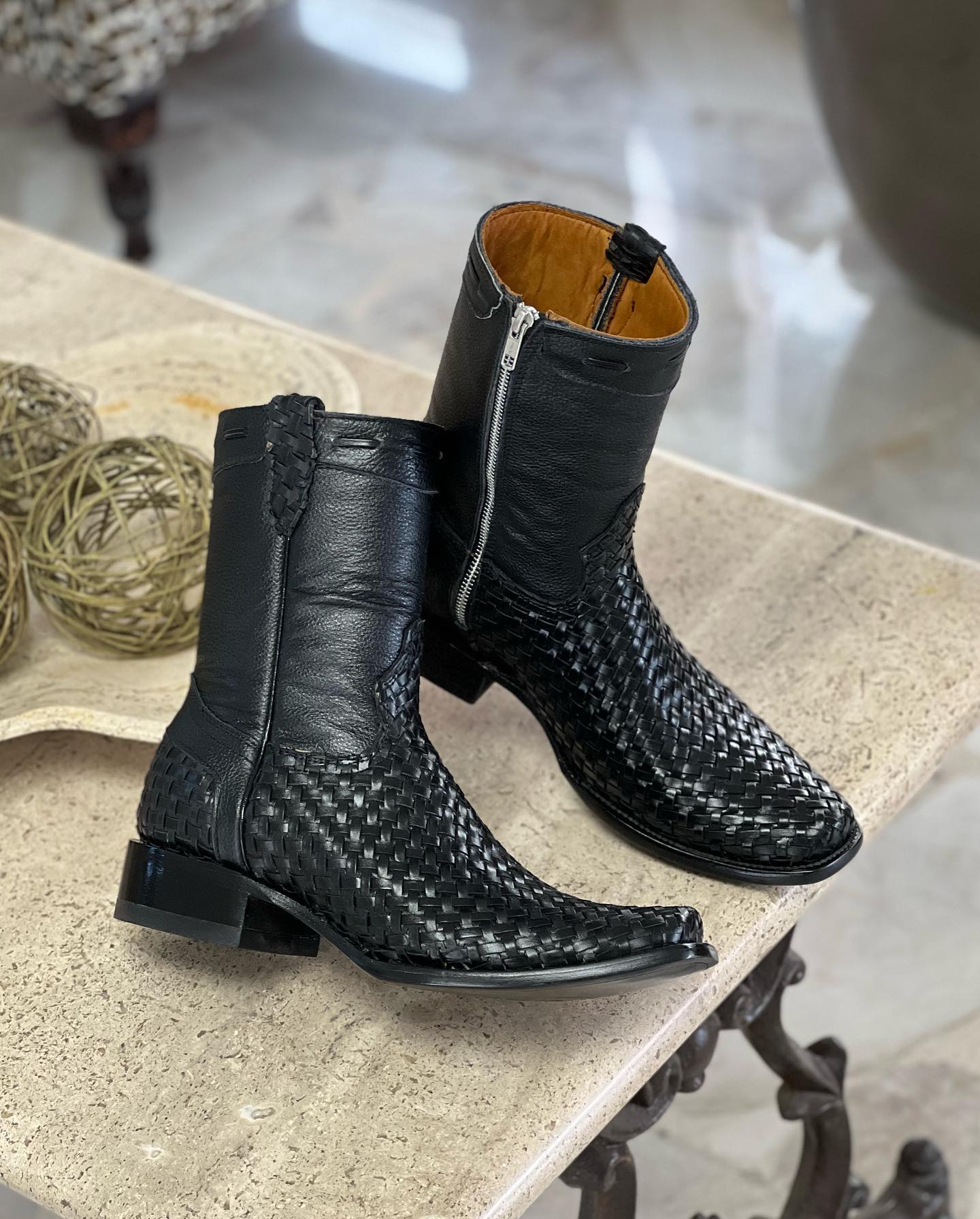 Franko Black Basketweave Leather Boots