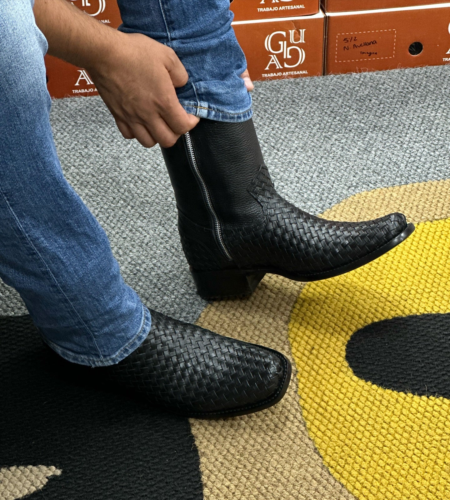 Franko Black Basketweave Leather Boots