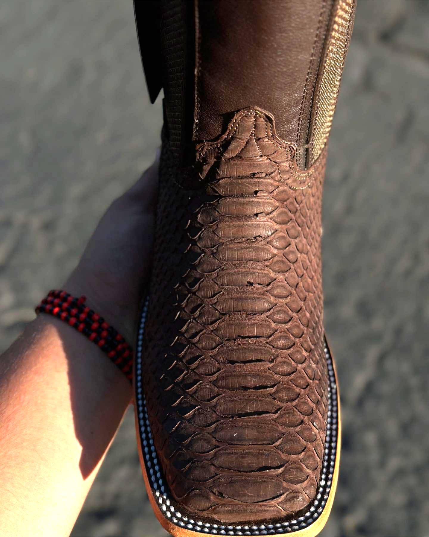 Matte Brown Square-Toe Crocodile Print Cowboy Boots