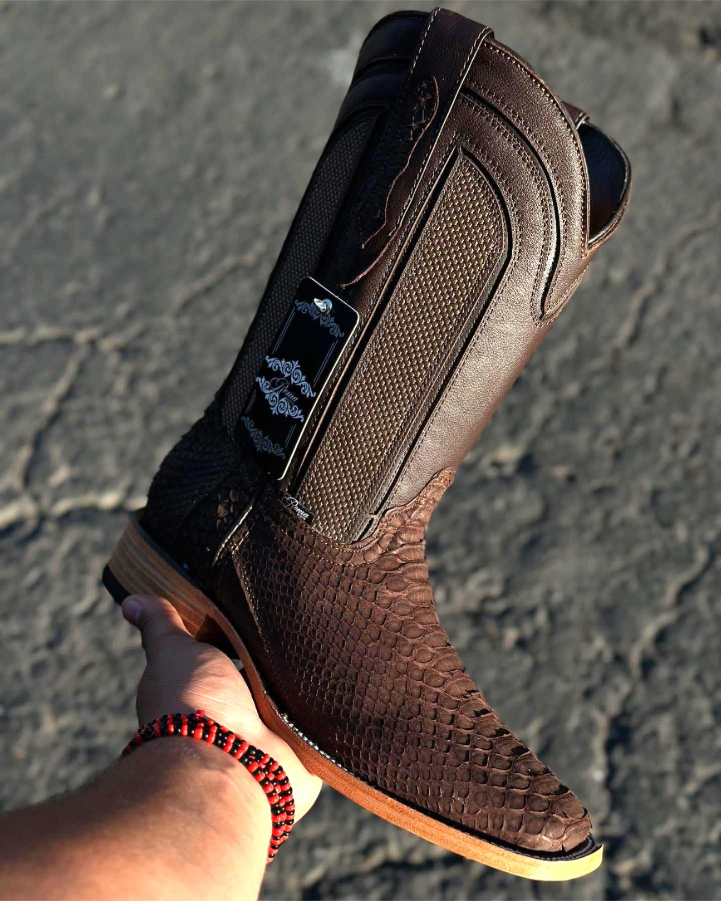 Matte Brown Square-Toe Crocodile Print Cowboy Boots