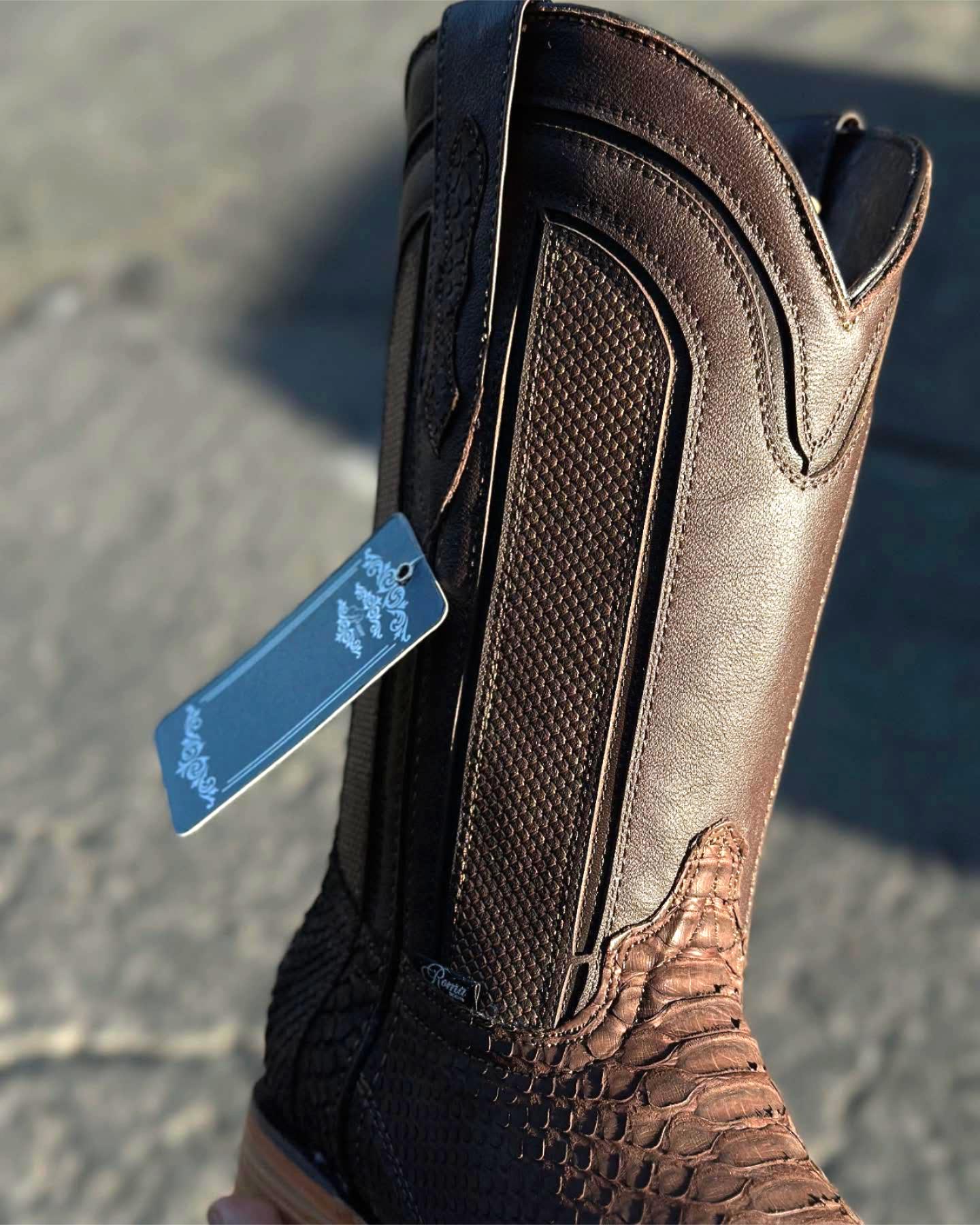 Matte Brown Square-Toe Crocodile Print Cowboy Boots